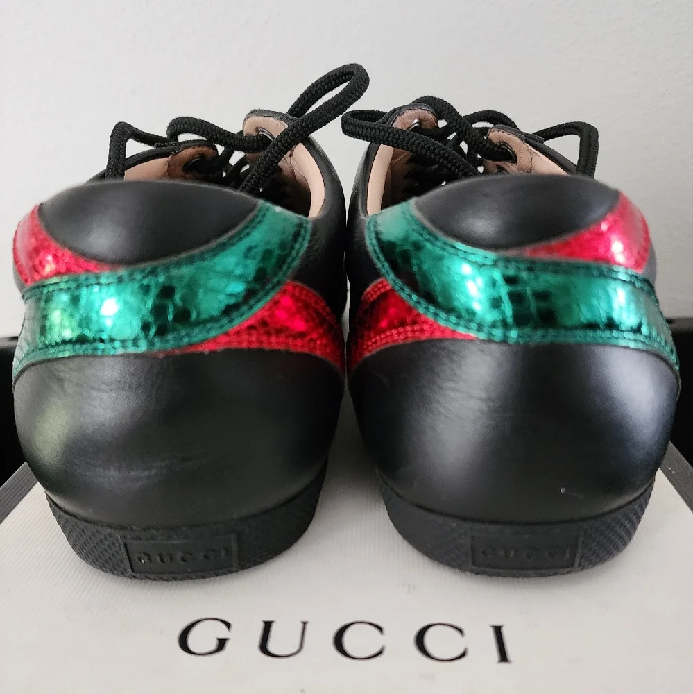 Gucci Black Leather GG Marmont Embellished Lace Up Sneakers